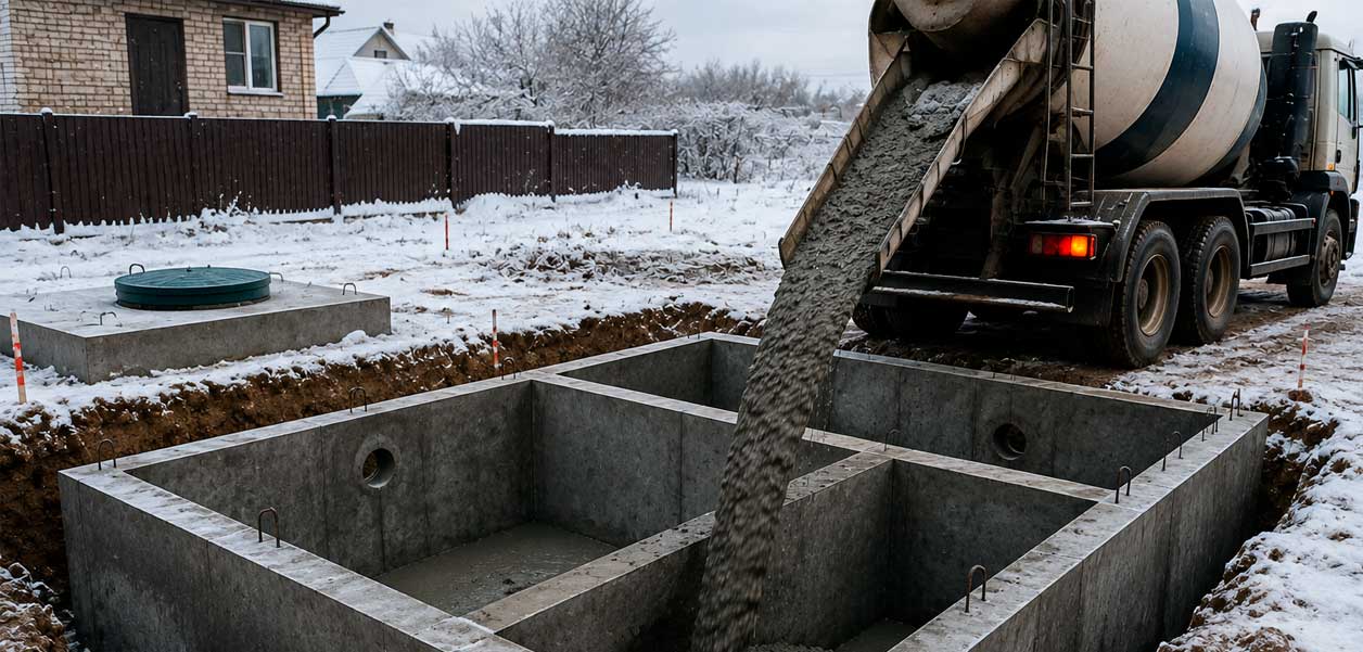 Бетон с противоморозной добавкой ПМД для септика в холодный период